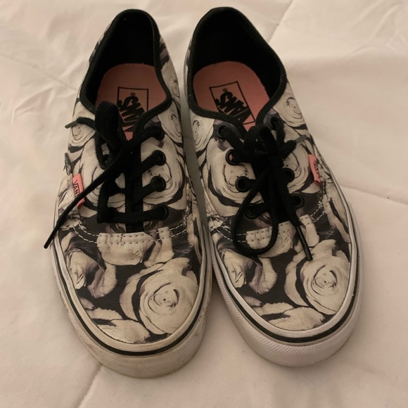 Vans Shoes - Black and White Floral Rose Vans Classics